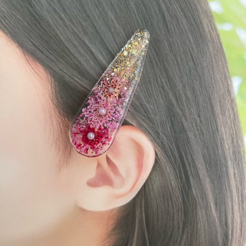 ピンク系ドライフラワーヘアクリップ