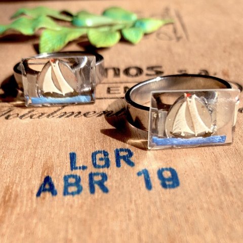 再販【vintage glass ⛵️yacht ring】 14号surgical stainless