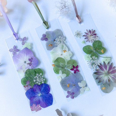 四葉のクローバー🍀秋色の花3枚セット押し花しおり