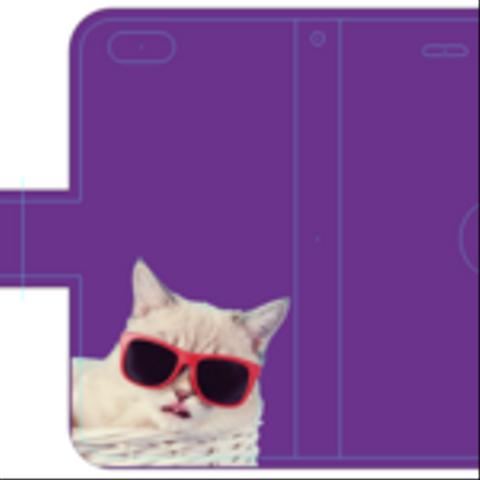 新品送料無料　スマートフォン用手帳型マルチケース　 サングラスネコ 紫