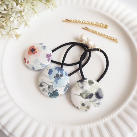 【5color/2size】 Hair Button watercolor flower