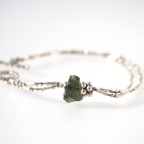 -Moldavite- silver double bracelet