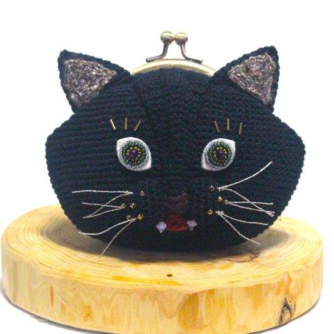 【4月26日販売】おとぼけ顔の猫のがま口（ブラック）