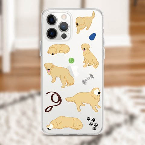 ゴールデンレトリーバー スマホケース【ほぼ全機種対応】クリア 犬 わんこ シンプル