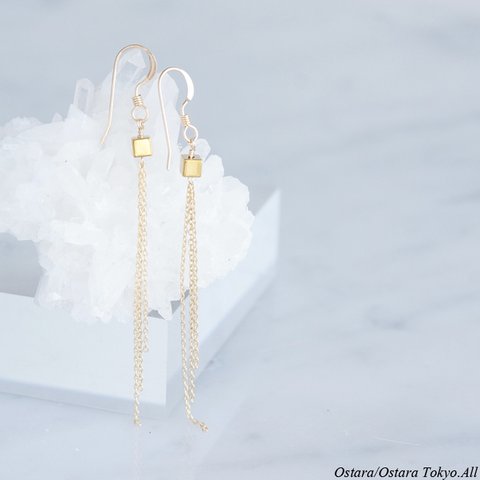 【Minimalism】14KGF Earrings, Gem Dice-- GoldxGold-- 