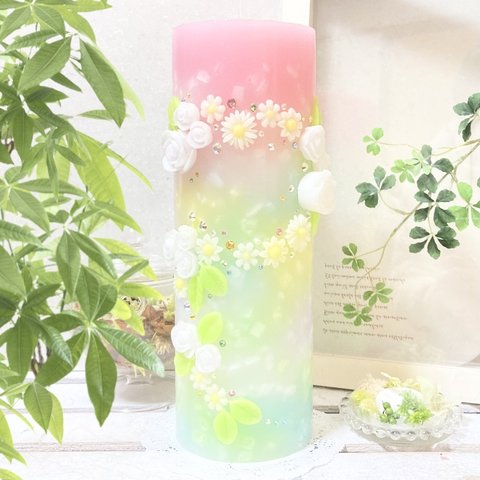 Φ10.3cm×H30cm スワロフスキーキャンドル (サクラ) № 000502 /Swarovski Candle