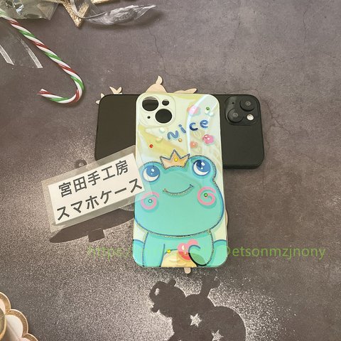 カエル匹 可愛い ハードケース、レジン、パール ソフトシェル ハードシェル iPhone全機種15Pro Max/15Plus/iPhone14Pro Max/iPhone13Pro Max/ 