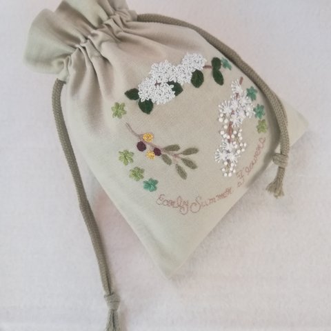 初夏の花々🌼刺繡巾着袋コットン100%
