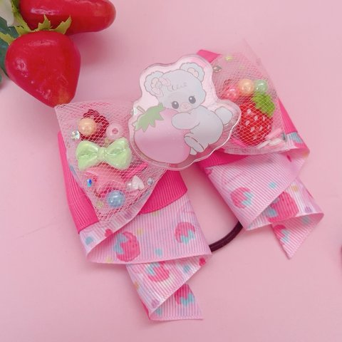 くま　いちご♡ チュール　カノンリボン　ハンドメイド　リボン　ヘアゴム　キッズ　ゆめかわ