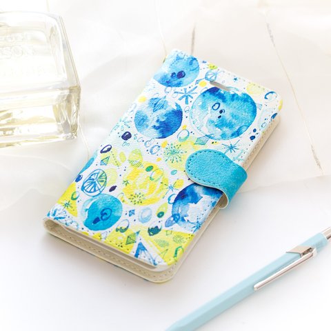  【iPhone用】水彩画 "Bluedrop" 手帳型スマートフォンケース