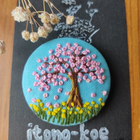 【送料無料】🌸桜と菜の花の丘🌸　刺繍ヘアゴム