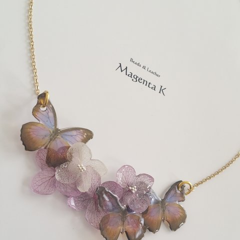 purple brown 「mini & flower 」chain necklace