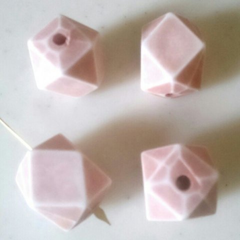 Vintage Pink White Faceted Rectangle Beads 《6347》