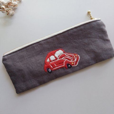 車手刺繍 リネン  ペンケース プレゼント🌸 春