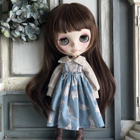 2436 ブライスさんの猫コーデ リバティ  Blythe ブライス アウトフィット 洋服 リカちゃん