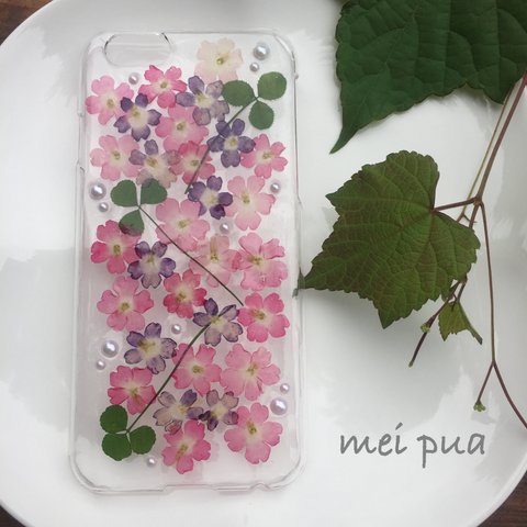 iPhone6/6s 秋 ピンク パール 押し花携帯ケース