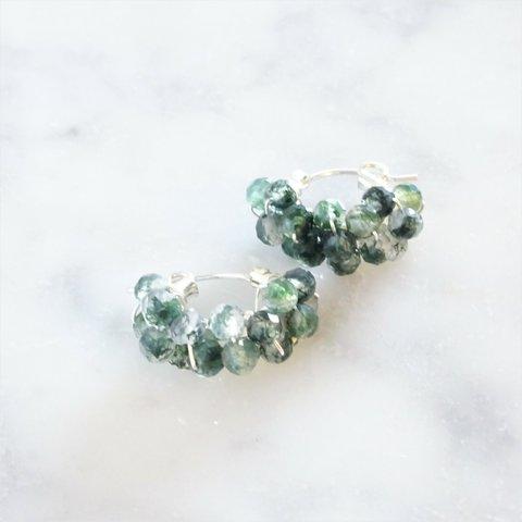 送料無料 SV925SF Moss Agate pavé pierced earring / earring フープピアス