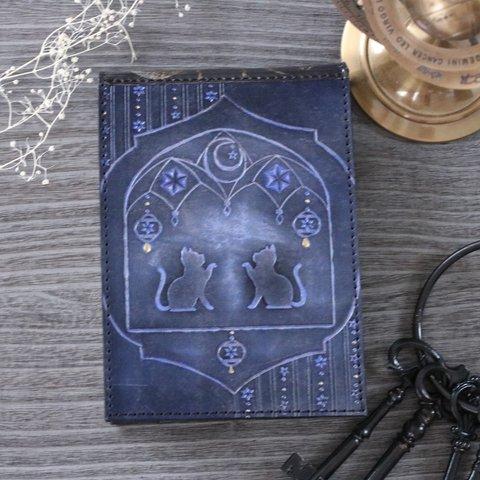 【紫黒色】猫とトルコランプの洋古書風メモ帳パッド