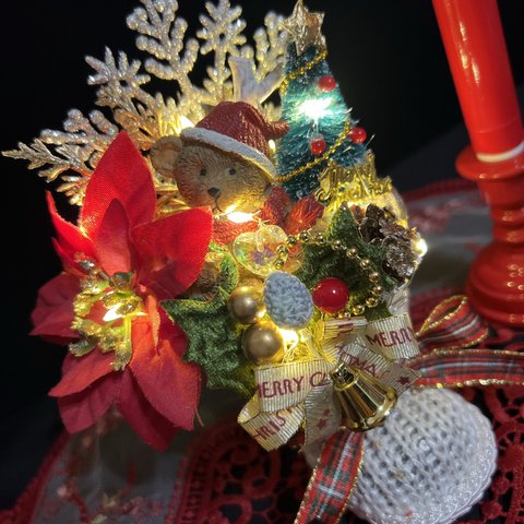 光る　クリスマス　オブジェ　オーナメント　LEDライト　クリスマスツリー　テディベア　クマ　置物