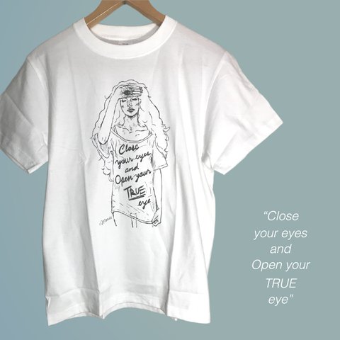 線画の ゆるゆるクールなTシャツ ”Close your eyes and Open your TRUE eye”