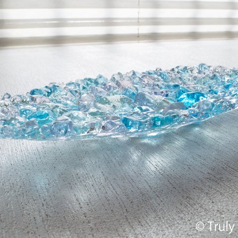 ガラスのインテリアトレイ - 「 KUBOMI 」● ターコイズブルー・20cm