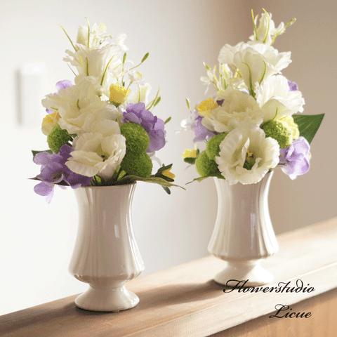 再販1【仏花】マムとトルコキキョウの仏花　ご自宅の花立に飾っていただけるブーケタイプです。