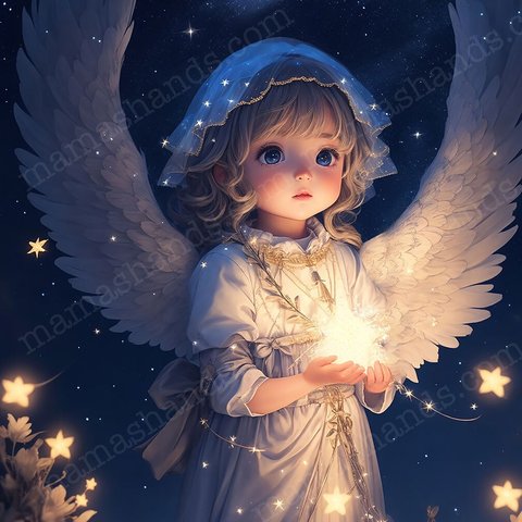流れ星を捕まえた 女の子 天使 のイラスト アート（デジタルコンテンツ ダウンロード販売）