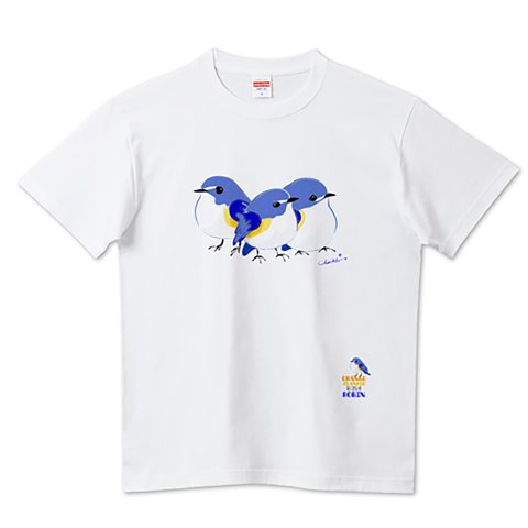 ルリビタキ まるい 小鳥 イラスト Tシャツ 白限定 お試し版 0274 A柄