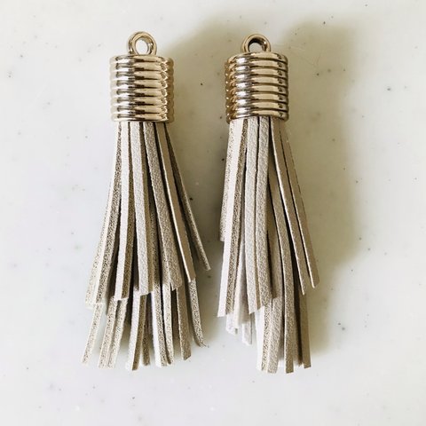 Beige Different Length Leather Tassels
