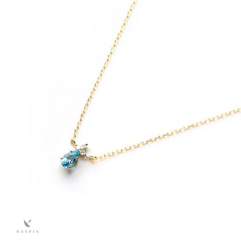 K18 サンタマリア・アクアマリン＆ダイヤモンドのネックレス ~Ello Lilas~ 3月誕生石【受注生産】