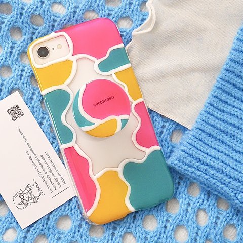 【再販！特集掲載】mouchan colorful party iphoneケース&スマホグリップ セット スマホケース