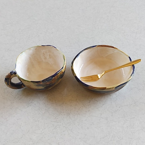 《2点セット》陶のマグカップ＆デザート小鉢【沖縄風】