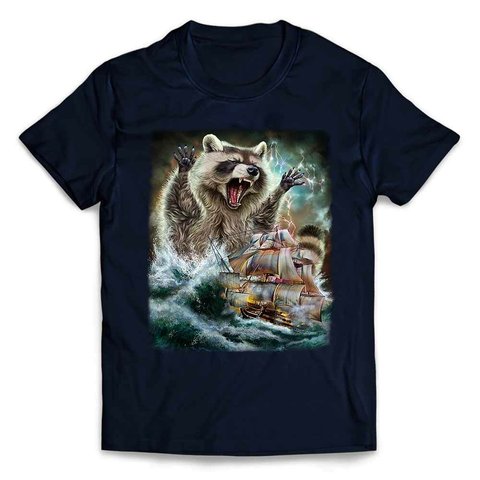半袖Tシャツ 船を襲う タヌキ 海 雷 嵐 by FOX REPUBLIC