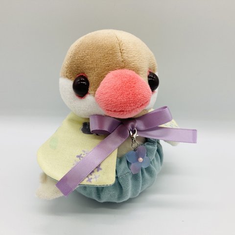 【受注製作only】紫陽花 と 文鳥 の ケープ セット ( クリーム色 ) * 文鳥 着せ替え ぬいぐるみ 用*  梅雨 アジサイ あじさい  ぬいぐるみ服 ぬい服 ぬいコス 20230401