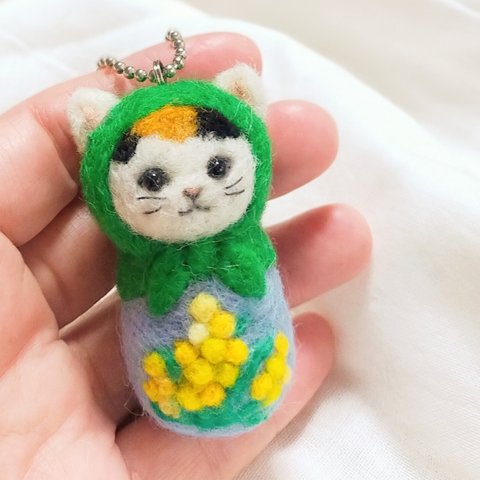 受注制作　猫マトリョーシカのマスコット(三毛猫·ミモザ)　羊毛フェルト