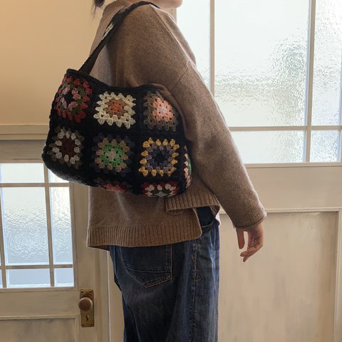 【予約】【即納】グラニースクエア　モチーフつなぎ　ワンショルダーBAG  かばん　カラフル　