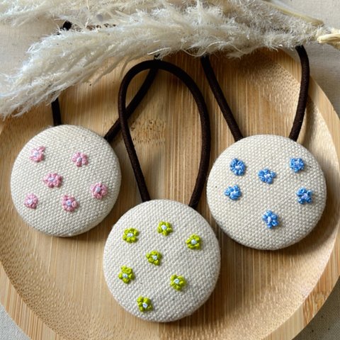 【韓国風】小刺繍ヘアゴム《グリーン》