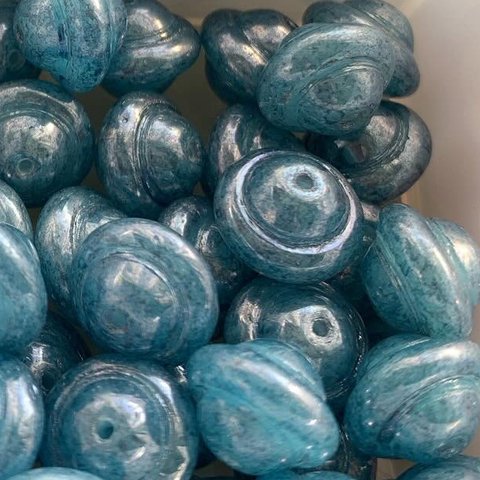 【2コセット】vintage #czech beads#チェコビーズ UFO🛸saturn土星　10✖️8㍉　luster blue