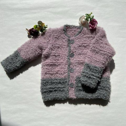 【10%OFF】子供服 ベビーアルパカ 手編みカーディガン 100サイズ (モーブ)