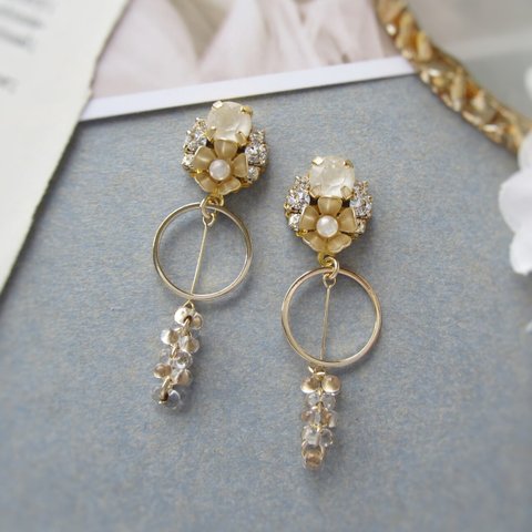 Flower bijou×Clear beads earring／pierce*4139*