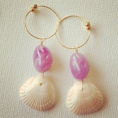 shell＊amethyst earring