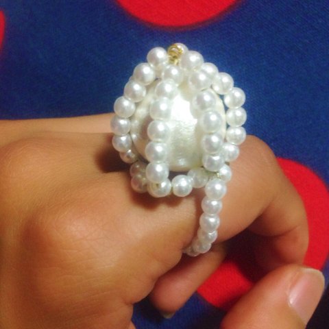 コットンパール 入 pearl ring ハンドメイド ピアス ビーズ 使用 パール ビーズ リング クラウン