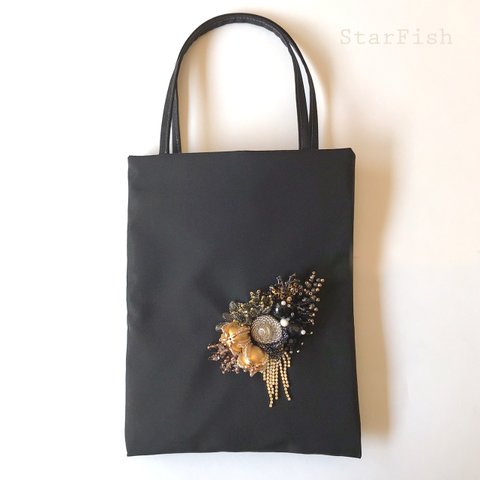 【珊瑚礁Ⅲ】一点物　ビーズ刺繍バッグ　「廃漁網」を素材にしたテキスタイル