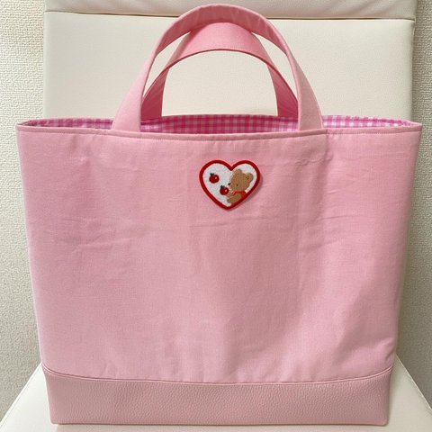 A4サイズバッグ♡レッスンバッグ♡ピンク♡ワッペン付き♡