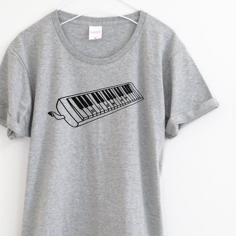 鍵盤ハーモニカTシャツ【ヘザーグレー】 ユニセックス 半袖クルーネックTシャツ