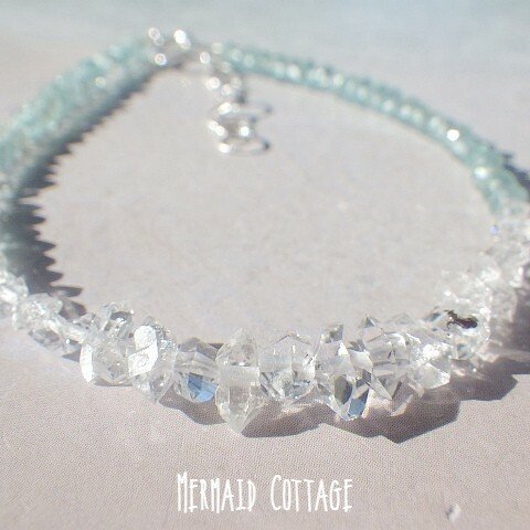 sv925＊Herkimer＊Calm Winter Sea Bracelet ☆アジャスター