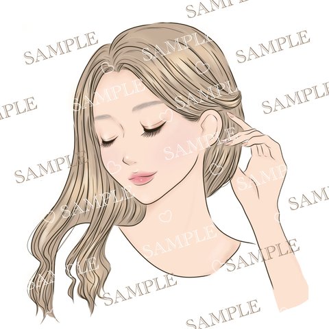 着画イラスト ハンドメイド作家さま ロングヘア 女性SNS映え ピアス ヘアアクセサリー 流行り イラストタッチ 