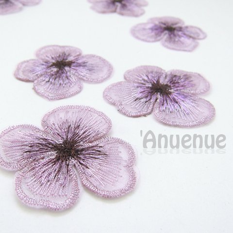 フラワー刺繡パーツ (Lilac/ライラック) ４個セット