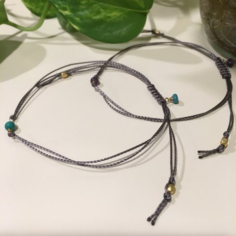 Power Stone Anklet with Amethyst / Turquoise [パワーストーンアンクレット]