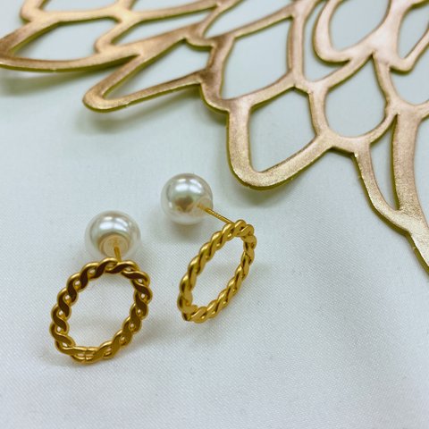 パールキャッチピアス❁﻿シンプルフープ シルバー ゴールド ピアス